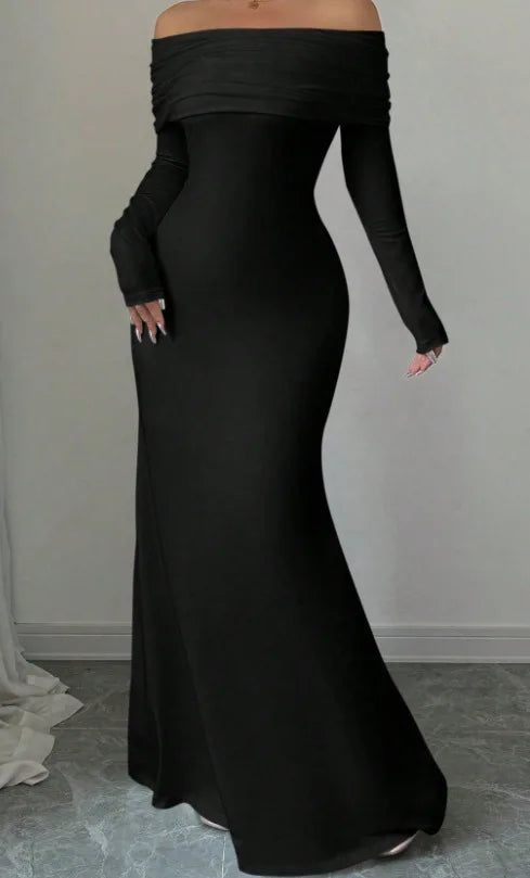 European and American 2025 Cross border Spring/Summer New French Fashion One Piece Collar Slim Fit High Waist Sexy Banquet Dress