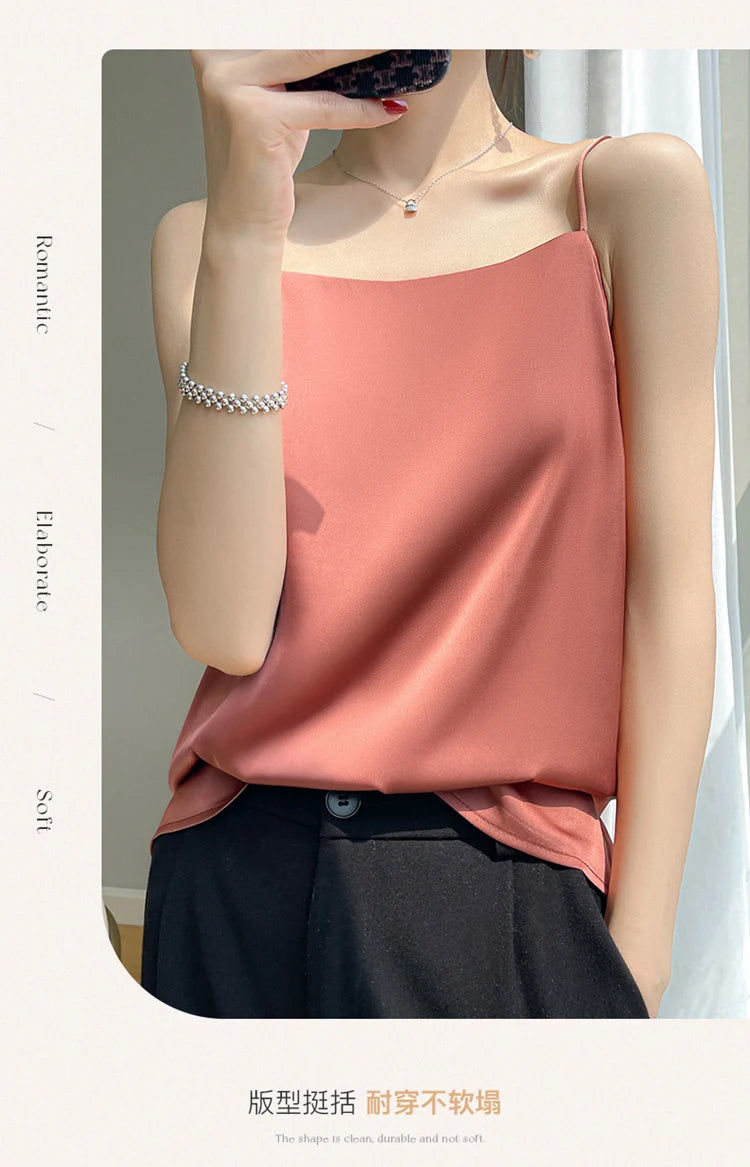 Women' Summer Sling One Line Collar Camis Cool Comfort Silk Suspender Sexy Suspender Top New Undershirt Fashion Thin Style Sling