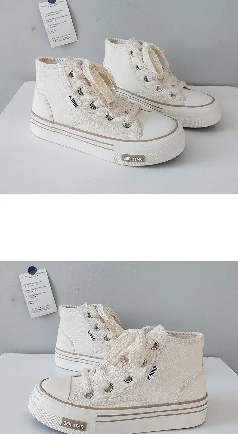 Spring 2025 Women's Canvas Sneakers High-Top Sporty Casual Shoes Student Fashion Trendy Design Synthetic Inner Rubber Sole