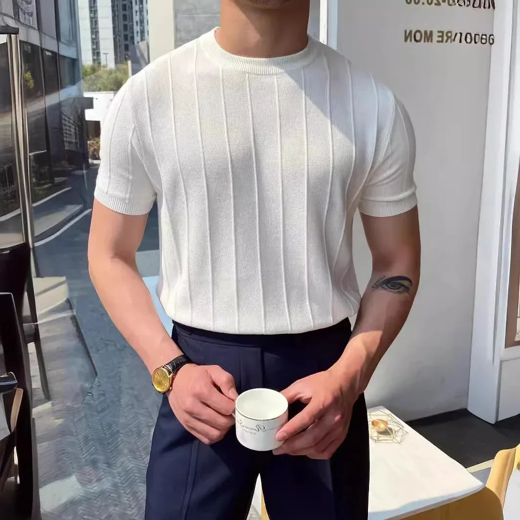 Luxury Knit T-shirt Men's Summer New Style Round Neck Short Sleeves Thin Korean Version Base Layer Top Knitwear