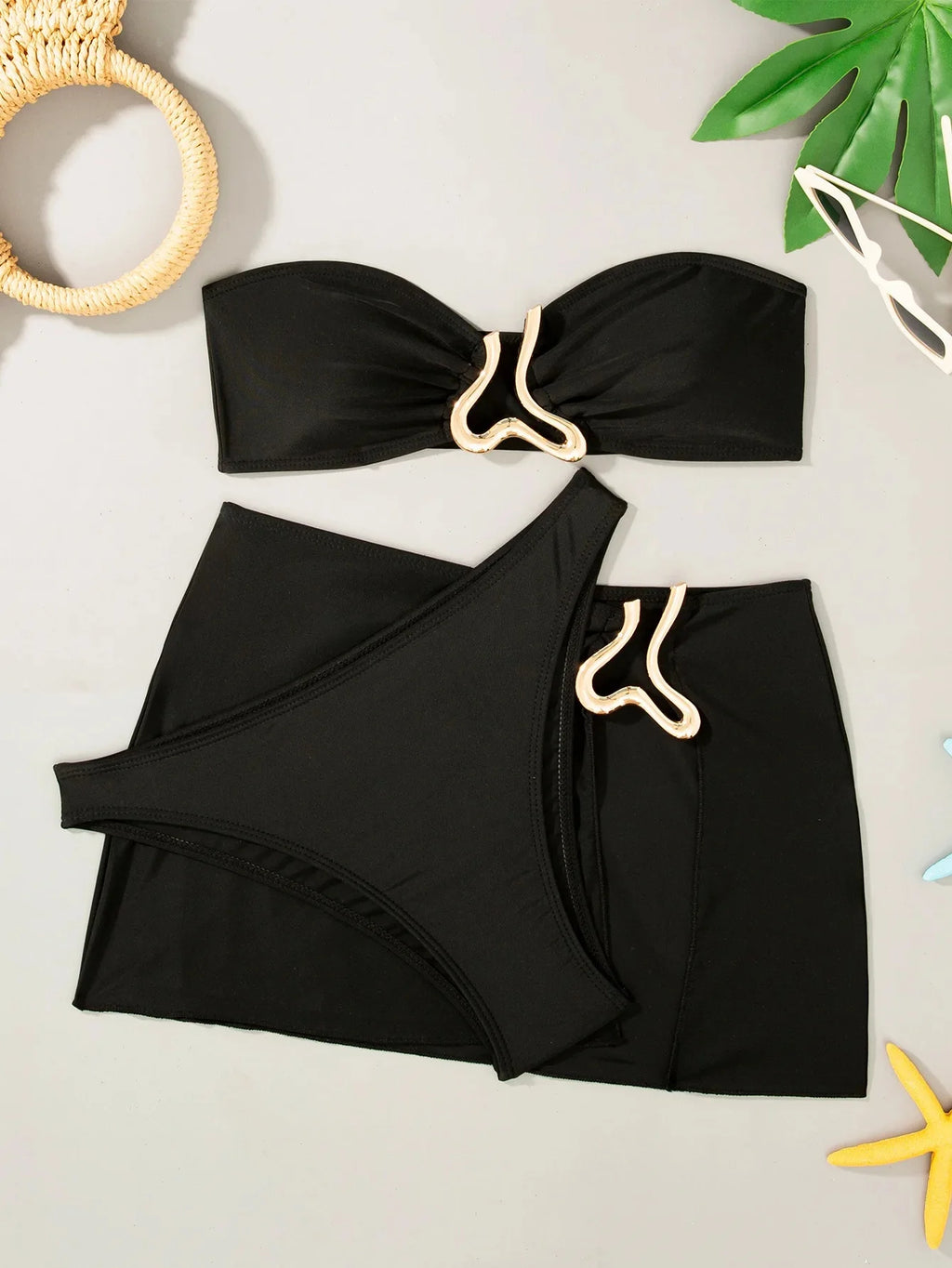 Sexy Gold Bikini U-Neck Large Chest Gathered Luxury Swimwear New 2025 Elegant Sportswear And Accessories Separate Style