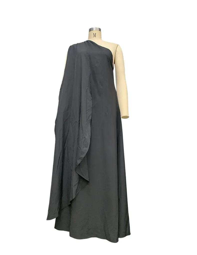 2024 Spring New Women's Fashion One Shoulder Solid Color Sleeveless Banquet Gown Long Dress Vestidos De Mujer
