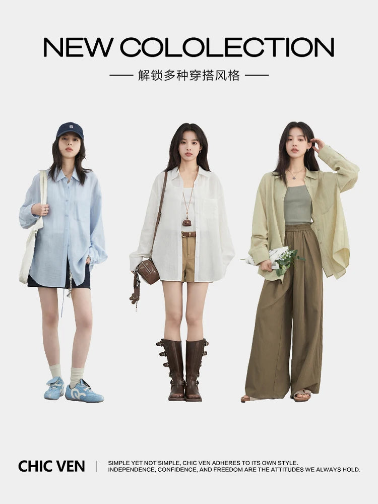 CHIC VEN Women Long Sleeve Shirts Solid Loose Casual New Style Design Back Hollow Out Shirt Female Blouse Spring Summer 2025