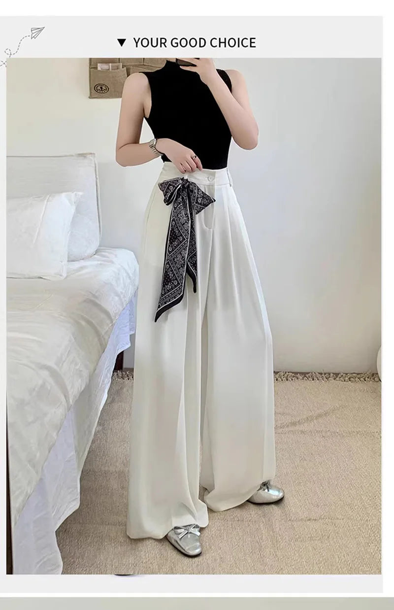Zoki Chic Lace Up Suit Wide Leg Pant Women Elegant Loose High Waist Bow Trousers Korean Fashion Female Casual Sweet Pants New
