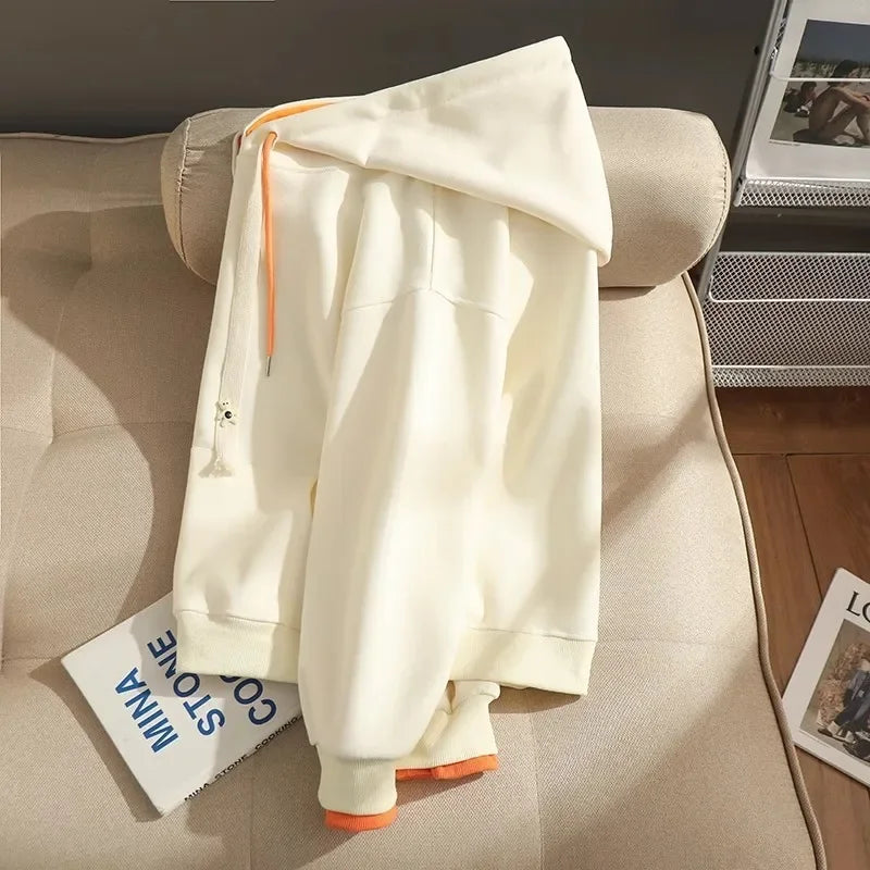 American stitching fake two-piece thin hooded sweater women's spring and autumn new fashion casual coat loose lazy loose top