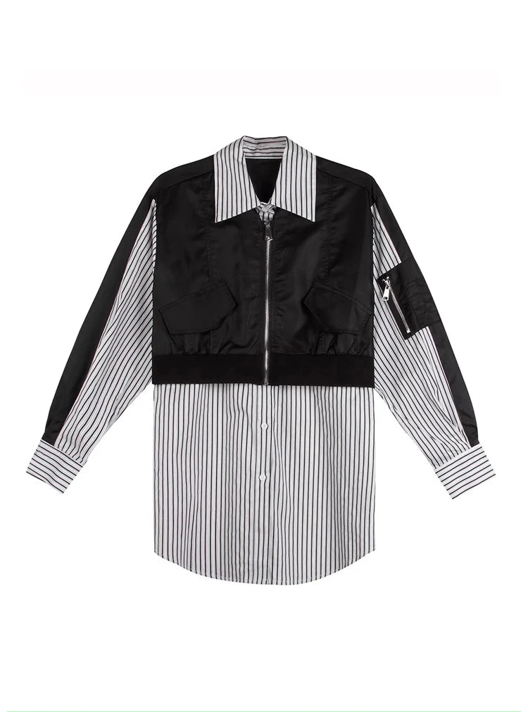 High Quality Loose Fake Two Piece Mid-Length Women's Casual Striped Shirt