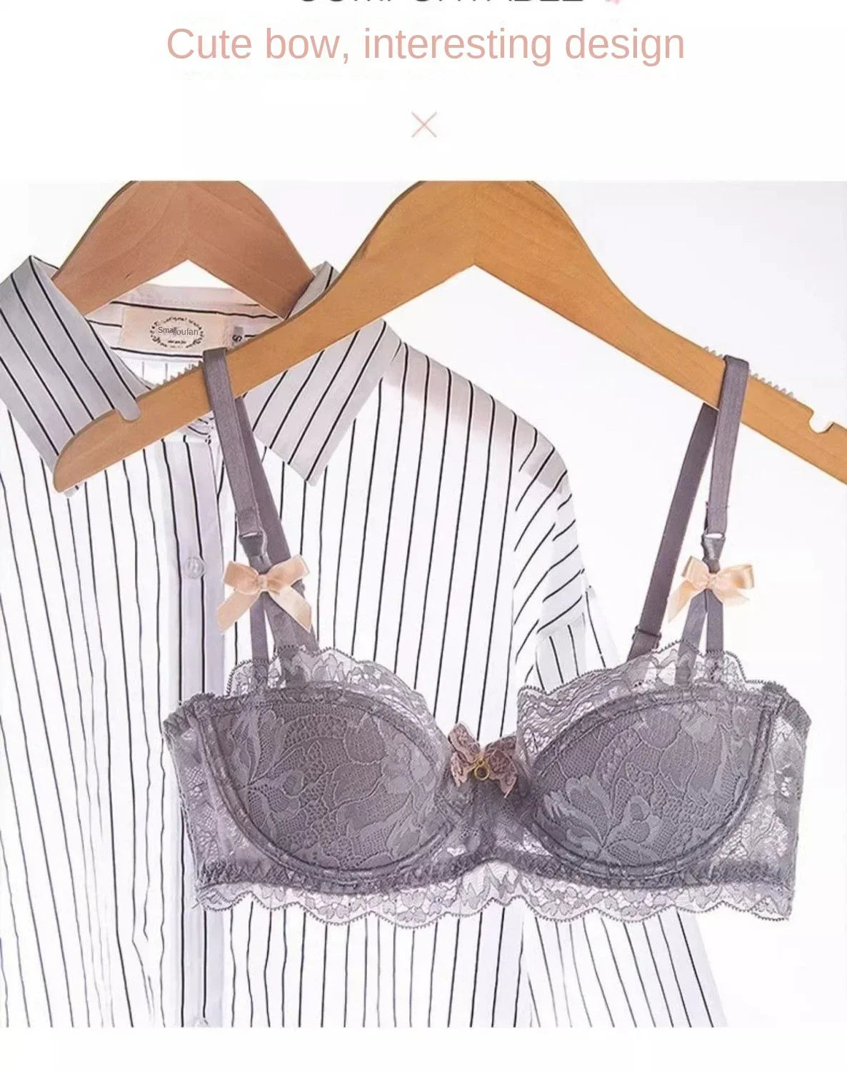 MOYISU Rabbit Ear AB Cup Pure Desire Girl Bra Set | Pull-up Bra with Bow | Breathable French lace Bra | Anti-slip Cup Date Night