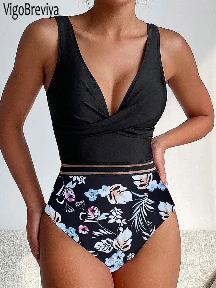 VigoBreviya 2025 Sexy Print Patchwork Swimwear Women Cross Push UP One Piece Swimsuit Monokini Backless Summer Bathing Suit