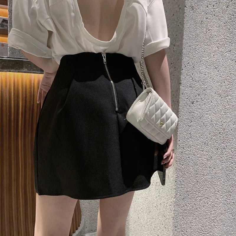 Sexy High Waist Wild Faldas Jupe Short Puffy Pocket Black Skirts for Women  Y2k White Casual Suit Skirt Work Style Chic