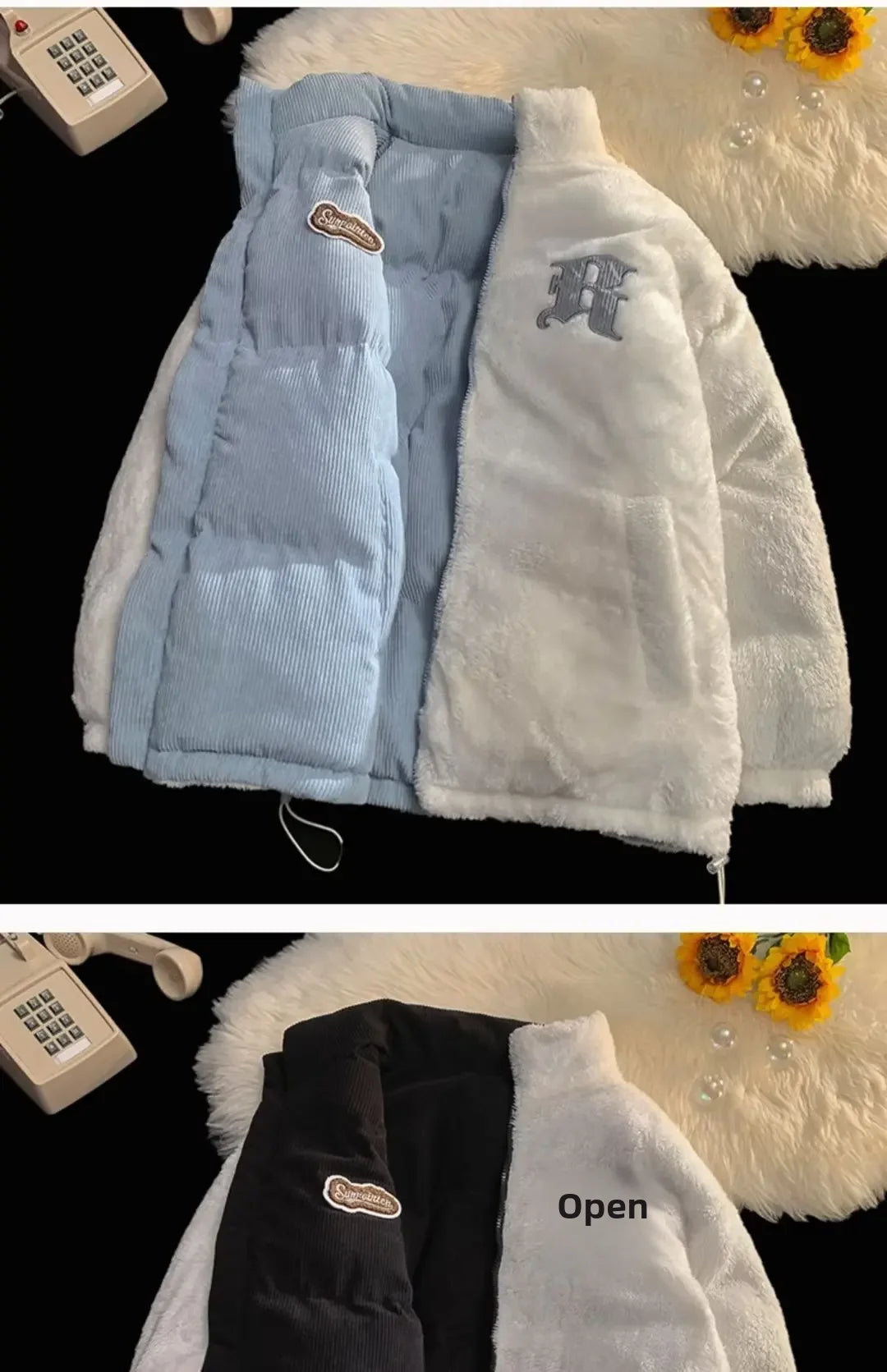 Fog Blue Cotton-padded Coat Men's Winter Thickened Hong Kong Style Corduroy Cotton Jacket Design Sensibility Niche 2023 Workwear