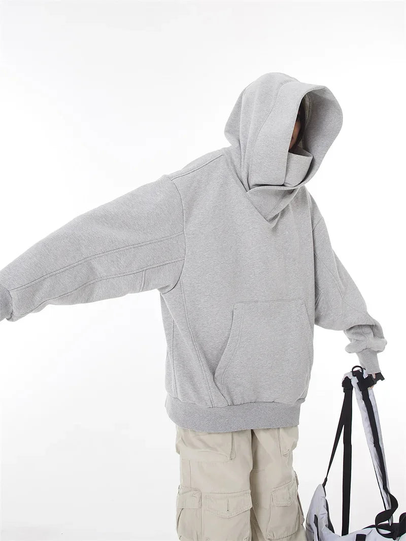 Autumn Solid Color Ninja Turtleneck Hoodies For Men Y2K Vintage Fleece Sweatshirts Hip Hop Japanese Streetwear Oversized Hoodie