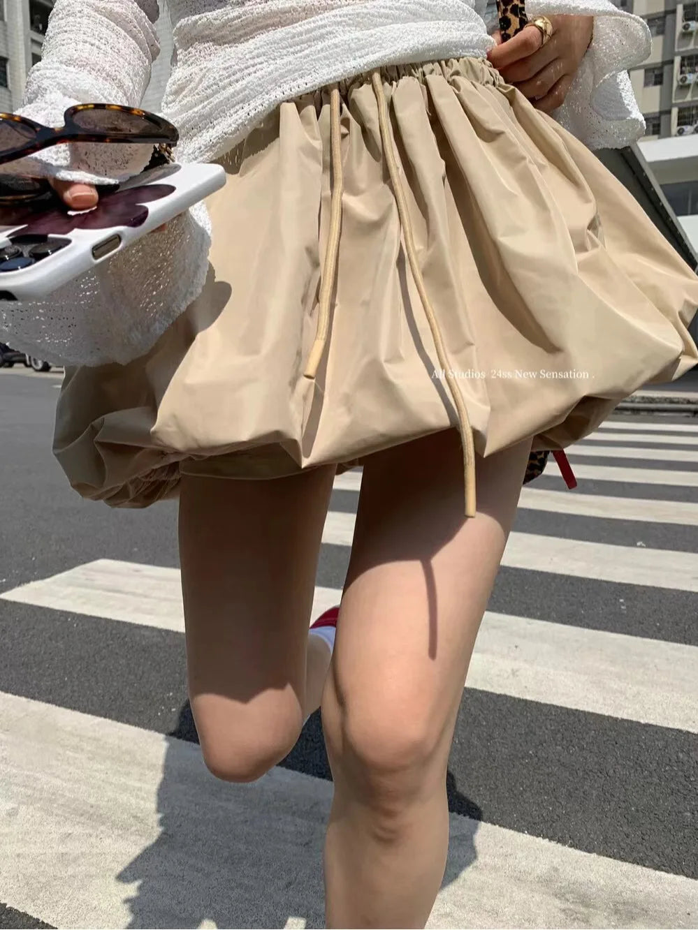 「MD」Retro Puffy Skirt Dstring Bloomer High Waist Slimming Elastic Waist f-length ort Skirt Sweet Sle Polyester Fiber