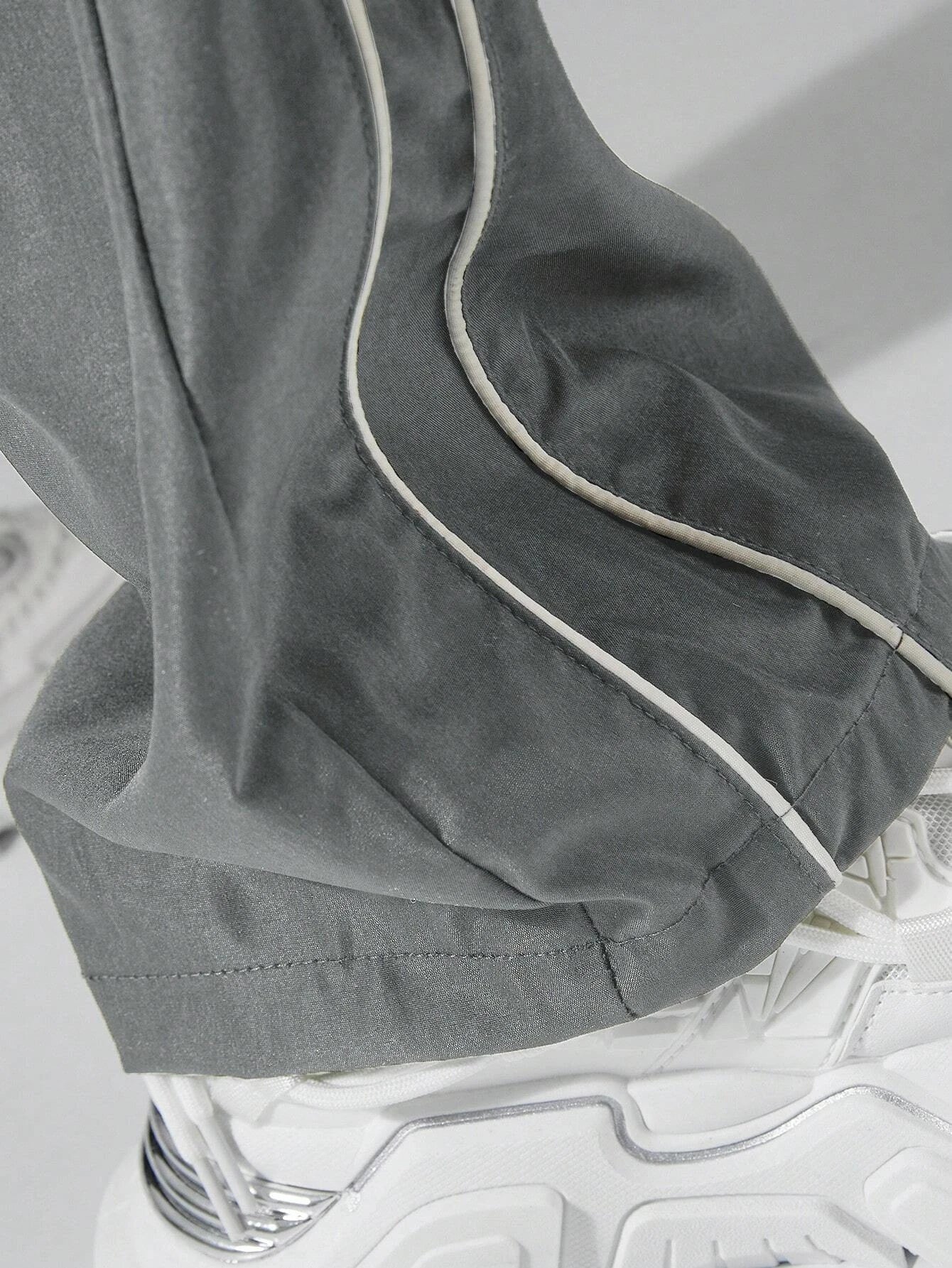 Larbulse Men Contrast Trim Trouser Fashion Casual Pants Solid Color Breathable Loose Straight Drawstring Pants Streetwear