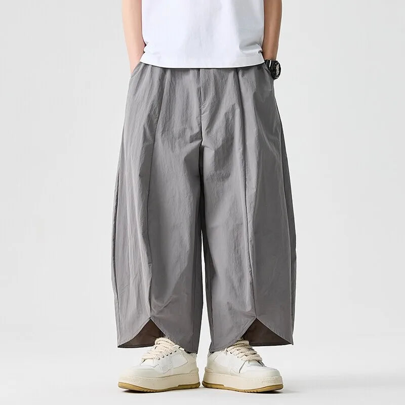 Men Wide Leg Pants Summer Light Thin Solid Casual Harun Pants Elastic Waistband Loose Oversize Lantern trousers Men Clothing