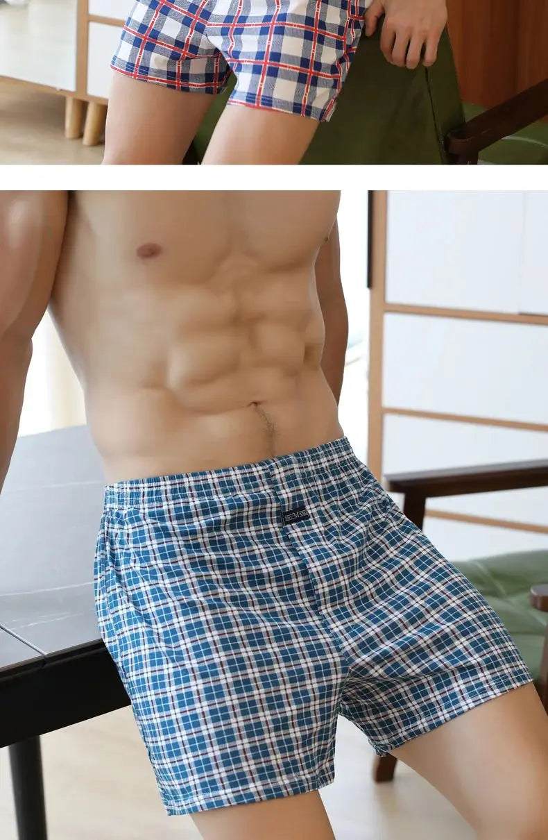 Plus Size M-3XL Men's Aro Pants Cotton Lattice Underwear Loose High Waist Summer Thin Breathable Home Shorts Pouch Underpants