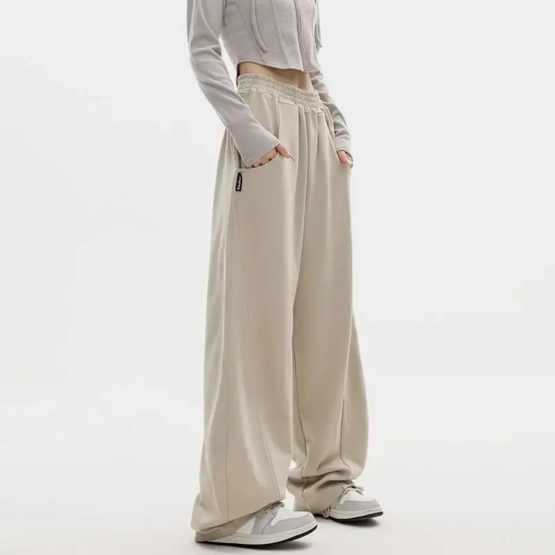 Autumn New Style Light Tawny Women's Sports Pants Loose Sweatpants Banana Shape Hiphop Elastic Waist Wide Leg Trousers