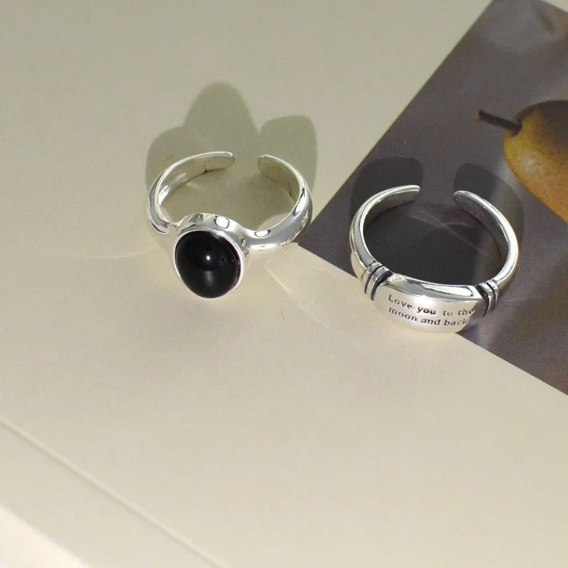 925 Sterling Silver plated Liquid Lava Hetian Jade Bamboo Ring for Women Girl Gift Irregular Vintage Jewelry Dropshipping