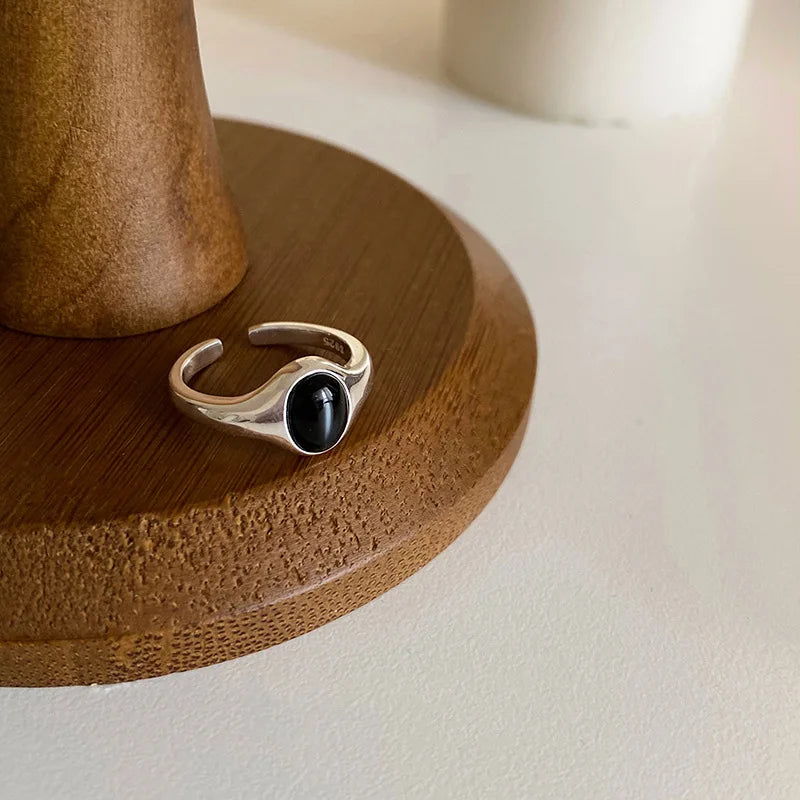 925 Sterling Silver plated Liquid Lava Hetian Jade Bamboo Ring for Women Girl Gift Irregular Vintage Jewelry Dropshipping