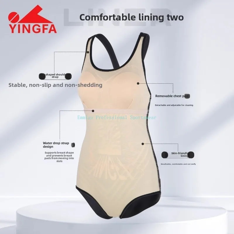 Women's 2025 New Professional Training Swimsuit Belly Covering And Slimming Yingfa One Piece Triangle Swimsuit With Padded