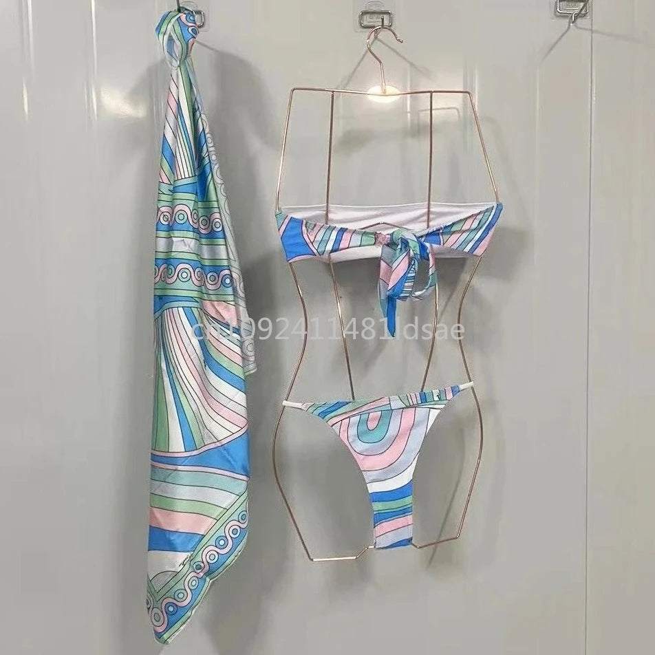 Luxury Design Women's Scarf Bikini Set Italy Designer Brand Scarf Strapless Swimsuit
