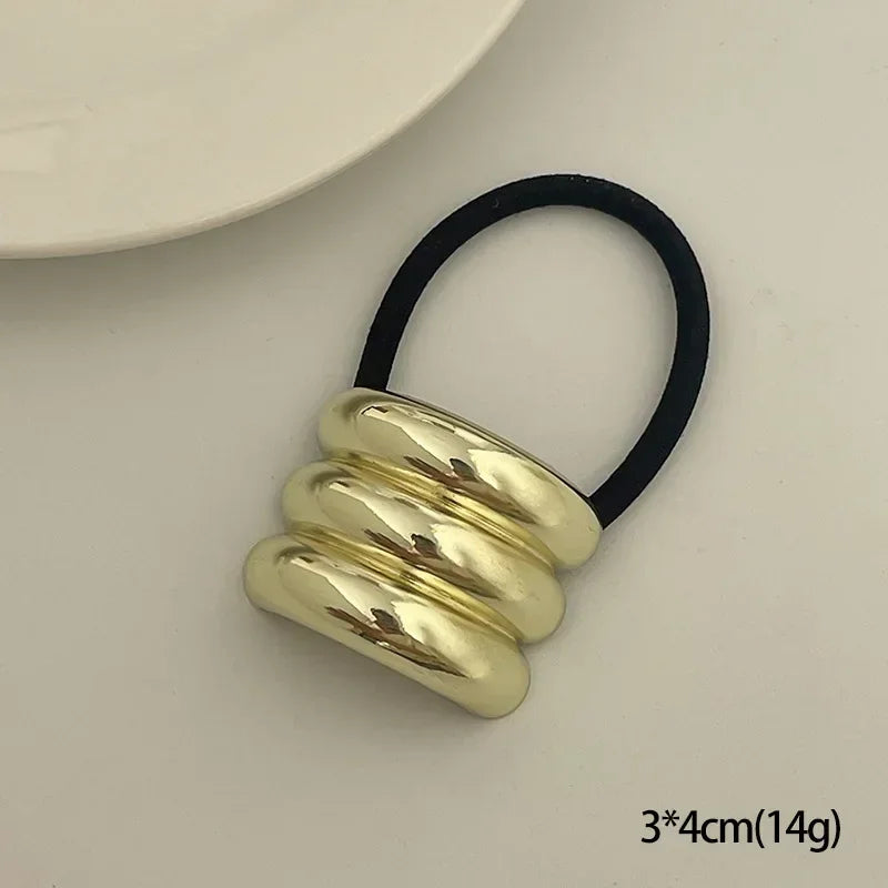 Fashion Punk Hair Bands Metal Irregular Double-Layer Elastic Hair Scrunchies Hair Rope Women  Ponytail Holder Hair Accessories