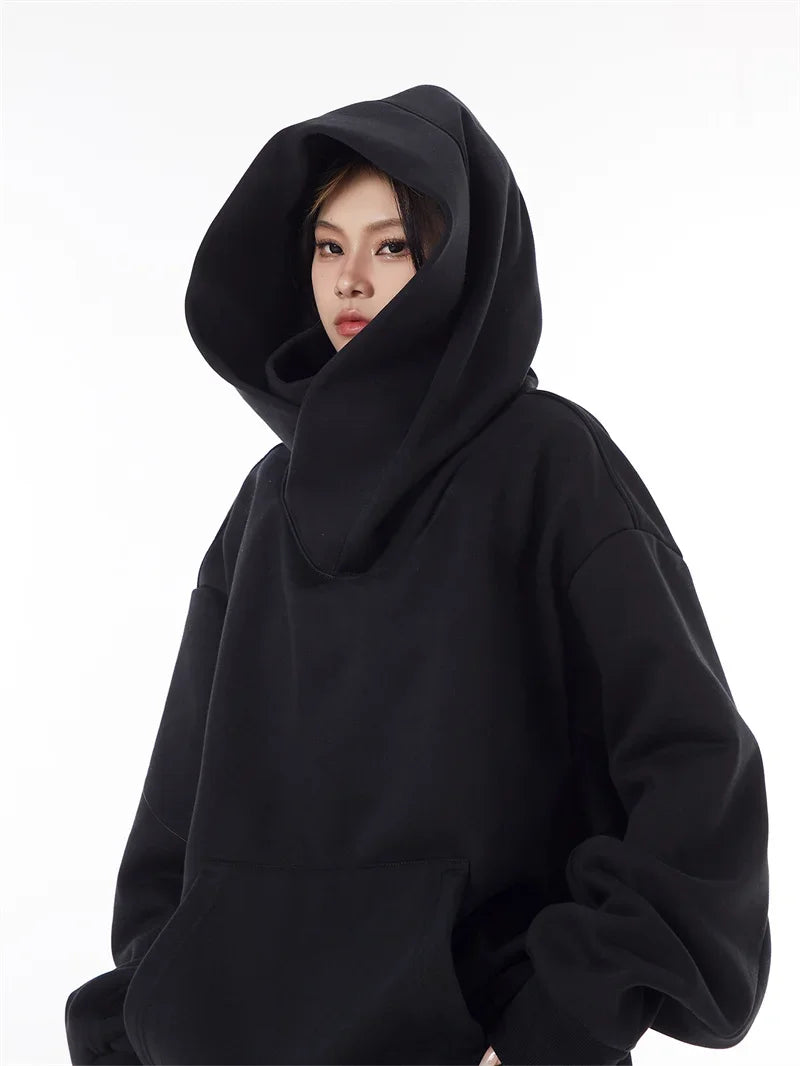 Autumn Solid Color Ninja Turtleneck Hoodies For Men Y2K Vintage Fleece Sweatshirts Hip Hop Japanese Streetwear Oversized Hoodie