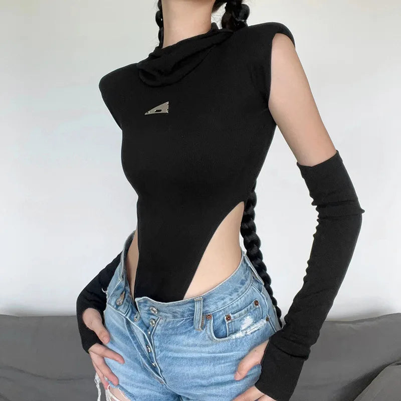 Fashion Solid Color Hooded Bodysuit One Piece Sexy Round Neck Sleeveless Lingerie Sexy Casual Slim Streetwear Festival Outfit