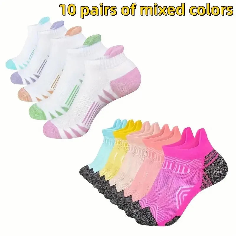 5/10 Pairs Neutral Sports Socks Fashionable Striped Sweat Absorbing Breathable Outdoor Running Basketball Couple Casual Socks﻿