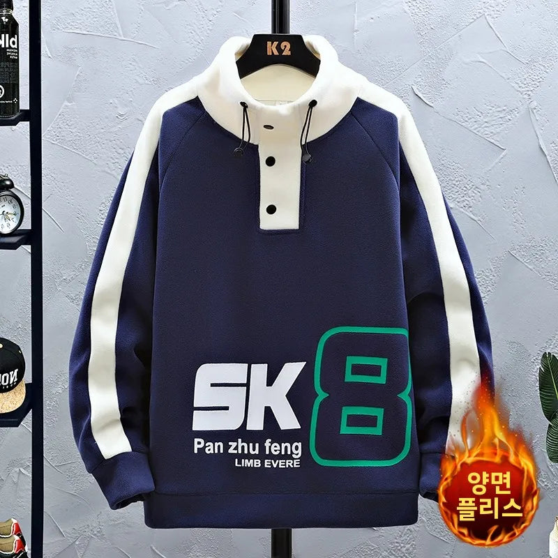 Thiened Fce Hoodie Sweatirt f High Collar Youth Winter Base Layer irt for 3-5 Years Old Boys Casual Print Polye...