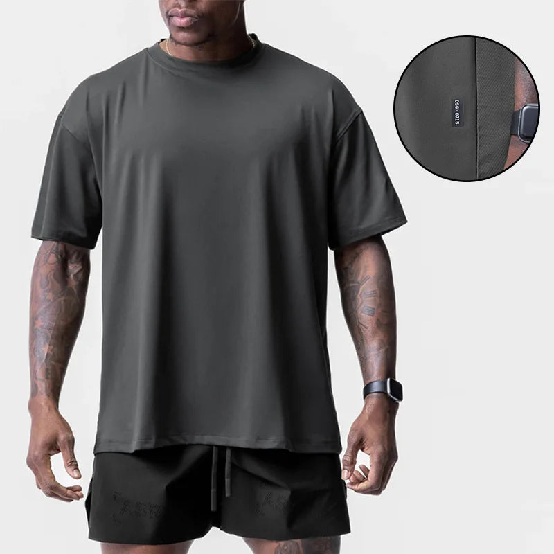 Men's Summer Casual Loose Oversized T-shirt O-Neck Short Sleeve Tee Male Quick Dry Breathable Gym Fitness Undershirt Clothing