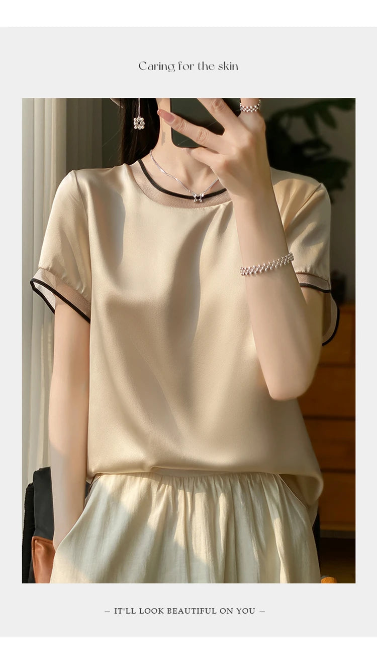 Oversize New Arrival T-Shirt Silky Satin Surface Women's Tees Short ONeck Tank Top Casual Slim Solid Lady Clothes Fashion Trends