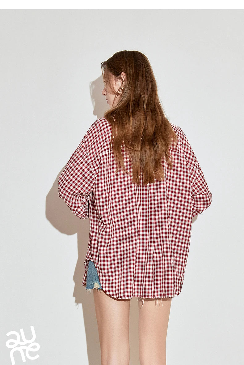 TOYOUTH Women Long Sleeve Blouse Shirt 2025 Spring New Cotton Plaid Retro Turn Down Collar Casual Shirt Tops