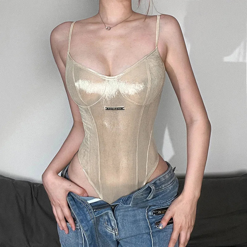 Summer New Fashion Solid Color Lingerie Sexy One-Piece Lace-Up Sleeveless Slim Fit Bodysuit Casual Streetwear Festival Outfit