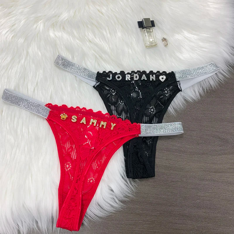 Customized Letter Sexy Lace Thong Panties for Women Custom G-String Name Jewelry Underwear Sexy Lady Bikini Hot Wife Gift