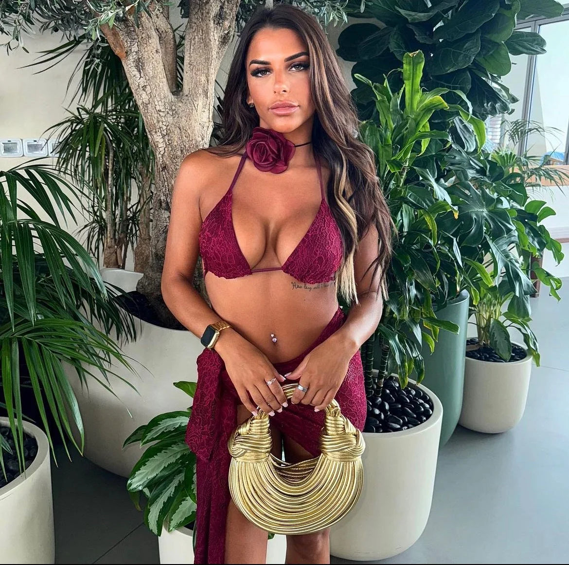 3Packs Flower Bikini With Beach Skirt Lace Up Swimsuit Women Sexy Swimwear Female Crochet Dress Bathing Suits Sarongs Biquini