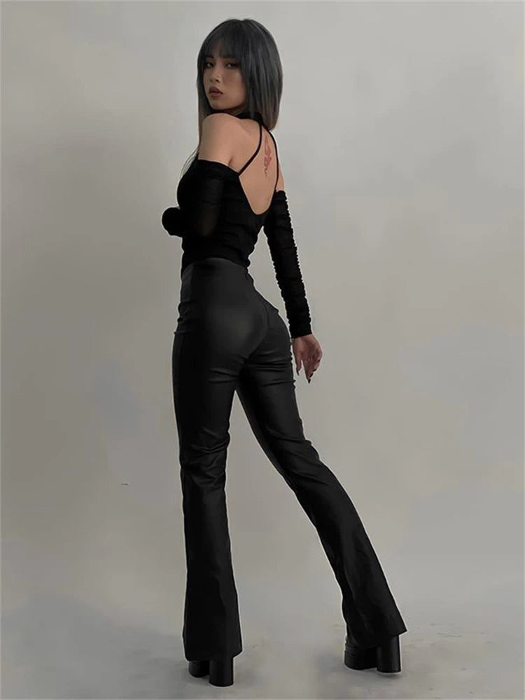 Vintage Off Shoulder Hollow-out Slim Bodycon Jumpsuit Sexy V-neck Y2K Halter Long Sleeve Body Tops Club Outwear Bodysuits Women