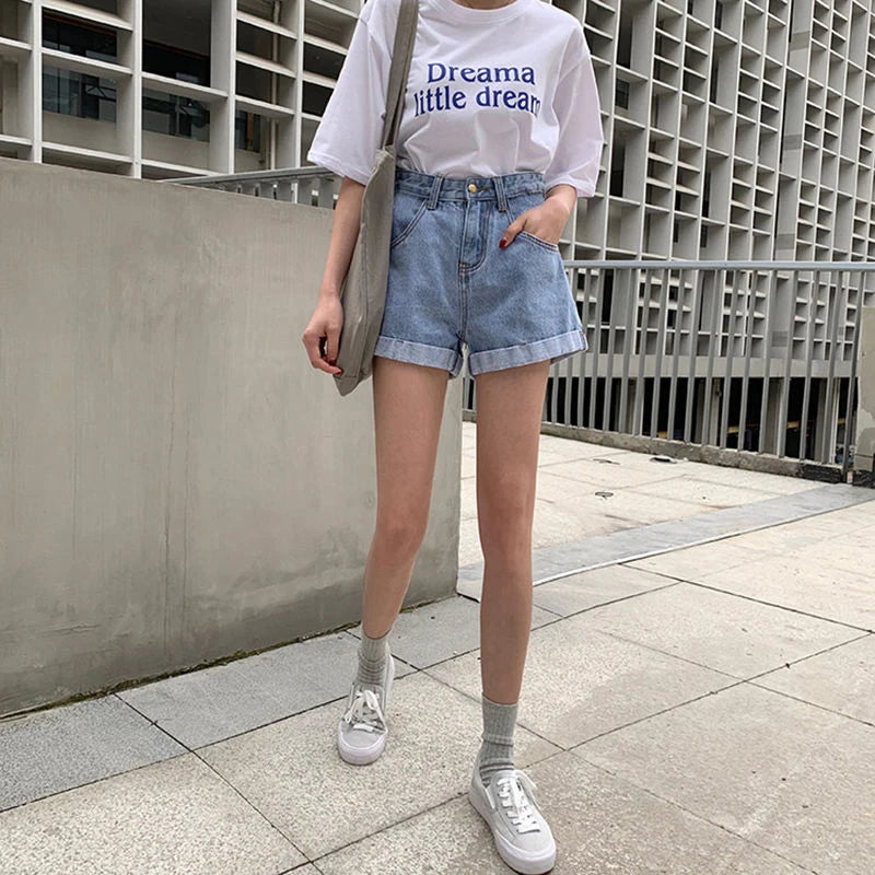 Slimming High Waist A-Line Denim orts Women's Bla Autumn Winter Korean Sle Summer Trendy Hot Pants Casual Outerwear