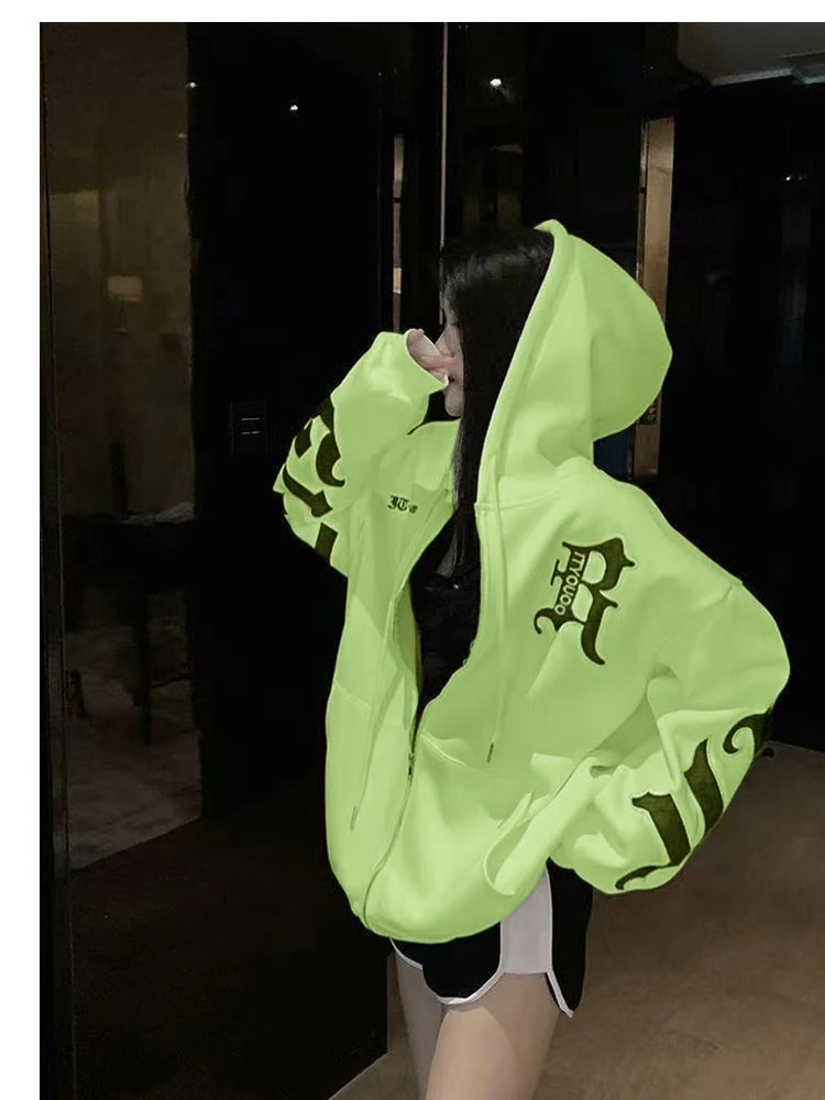 This year's new autumn and winter tide brand letter fashion hooded couple hoodie senior design sense loose large size coat