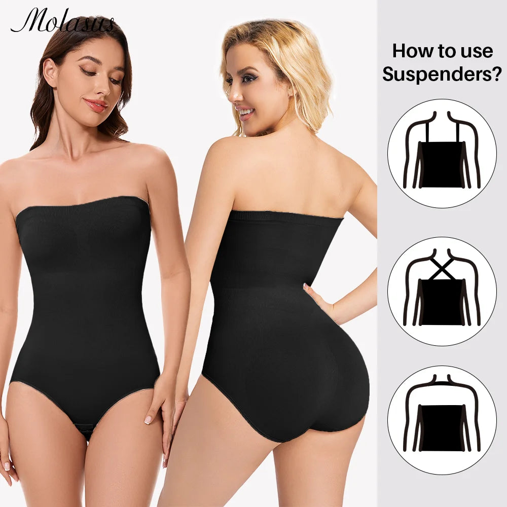 1 Piece Women Shapewear Bodysuit Removeable Shoulder Strap Body Shaper Seamless Tummy Control Slimming Flat Belly for Underwear
