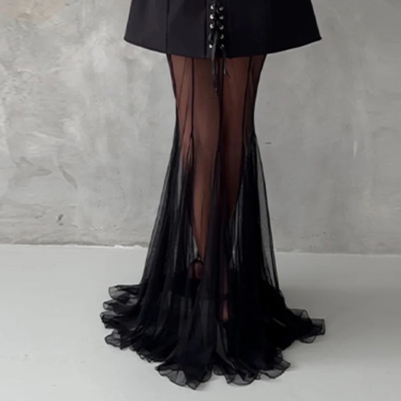 Elegant Lace Long Skirt Set Women Strapless Tube Top Short Dress Floor-Length Mermaid Skirts 2025 Summer Lady Party 2 Pieces Set