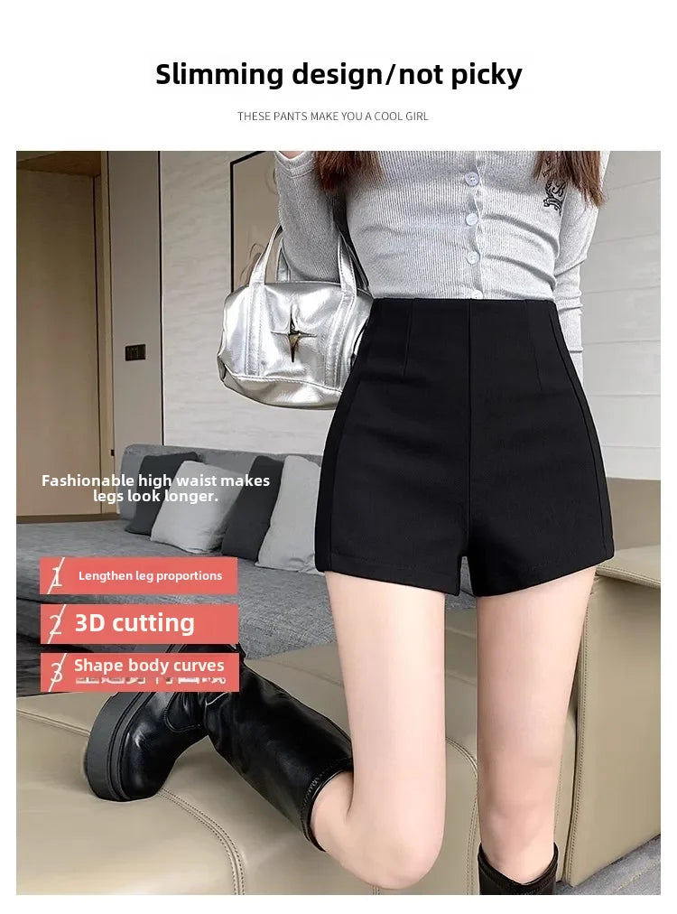 Women's High-waisted Petite Black Outer Wear Shorts 2024 Summer New Style Lost Underwear Cheeky Curvy Hot Pants