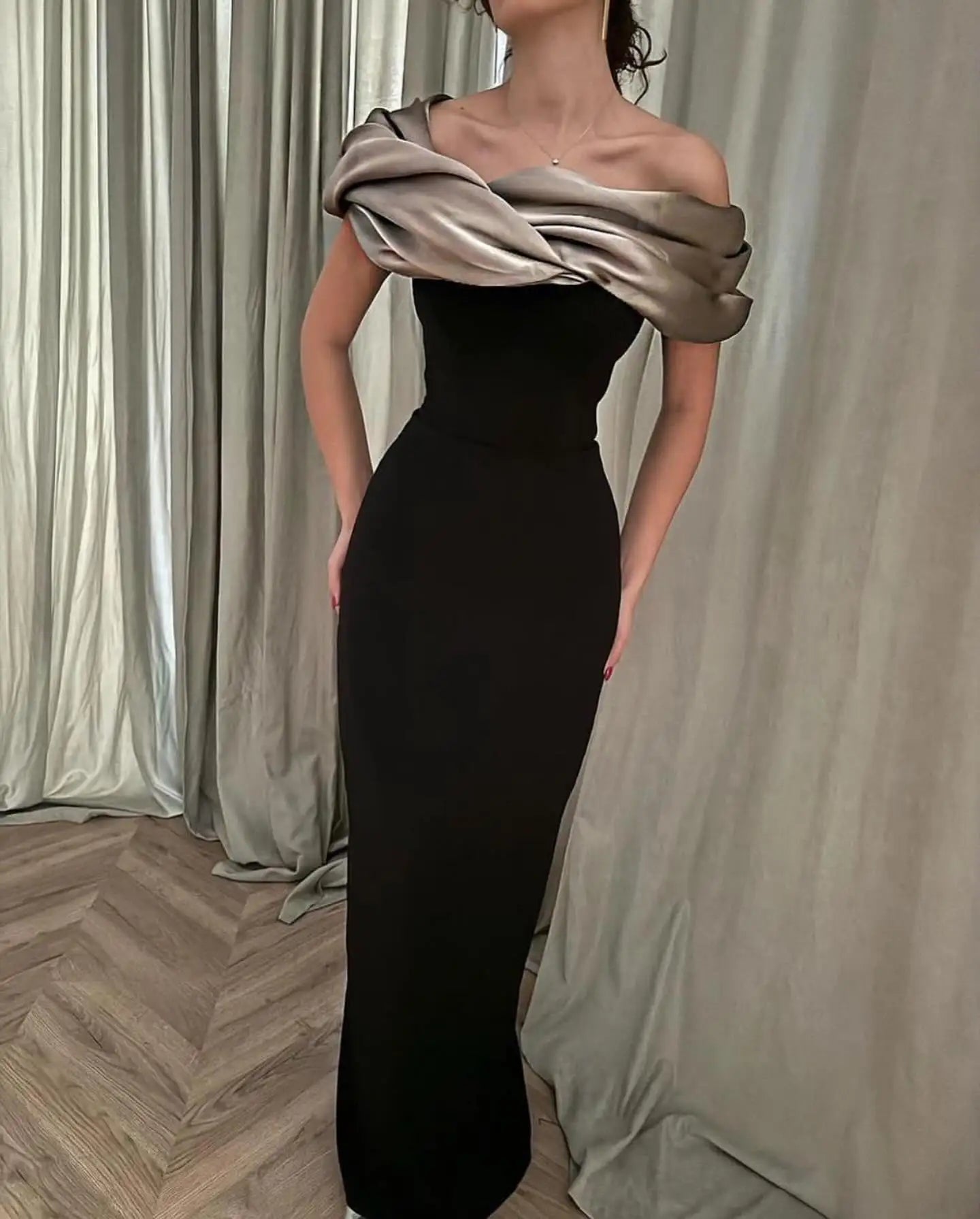Customized  Modern Jersey Off the Shoulder Evening Dresses Temperament Boat Neck Celebrity Gowns Custom Size Vestido De