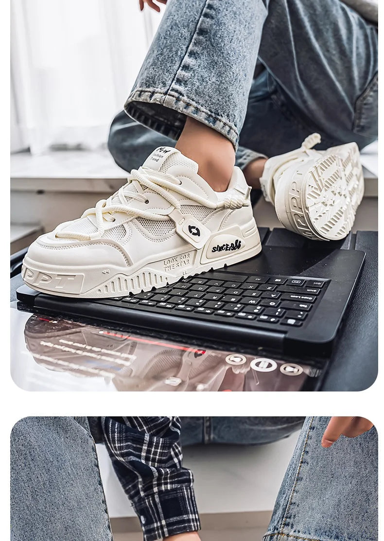 2025 New Summer Men's Shoes Original Casual Flat Shoes Sport Thick Bottom Increased Height Bread Trendy Shoes Skateboard sneaker