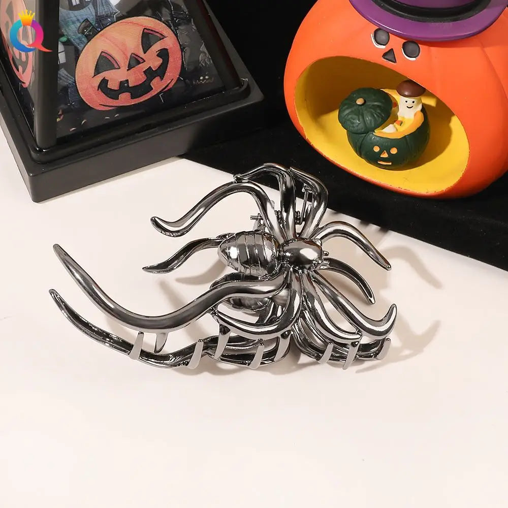 1Pcs Halloween Black Spider Hair Claw Clips with Pearl Charm Design,Metal Gothic Punk Hair Clips Strong Hold Hair Accessories