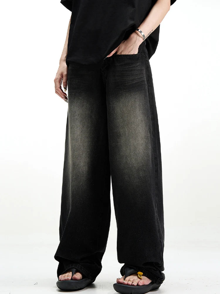 Male Classic America Hip Hop Rap Jeans Wide Leg Youth Popular Jeans Men Straight Leg Retro Loose Trousers Oversized Denim Pants