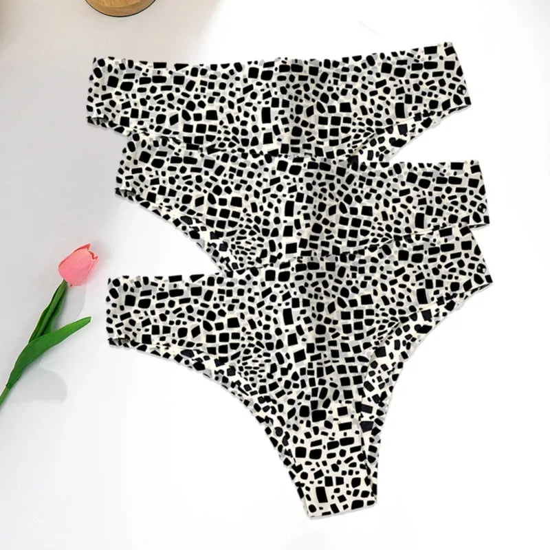 WarmSteps 3Pcs/Set Sexy Leopard Thongs Women's Panties Thongs 2024 New Female Underwear Seamless Printed Panties Ice Silk Briefs