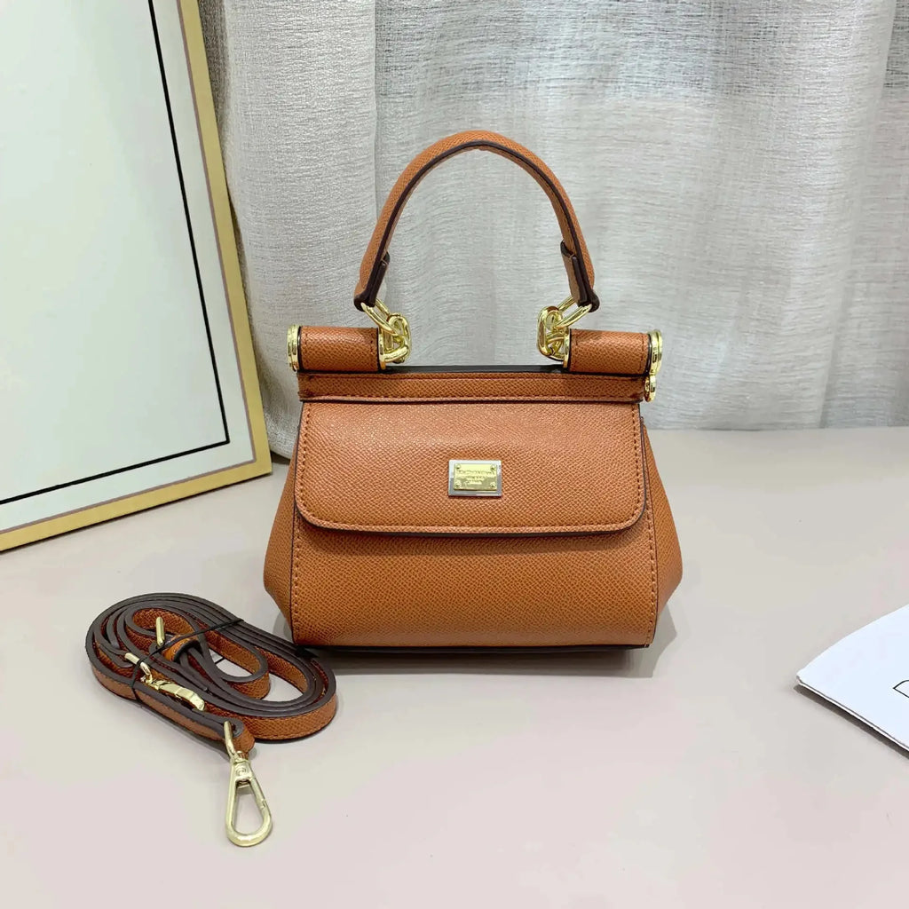 Mini 15cm Genuine Leather Handbag Women's Fashion Shoulder Bag Sicily Style Business Bag Kelly Bag Trendy Hard Shell Handbag