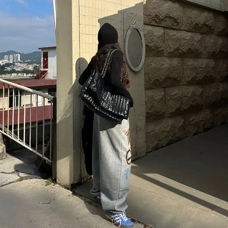 HOUZHOU Y2k Vintage Baggy Sweatpants Oversize Woman Korean Style Harajuku Thick Pants Streetwear Hip Hop Trousers Winter Spring
