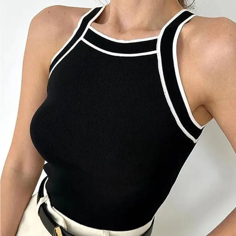 TRAF Tops for Women 2023 Crop Top Black Sexy Sleeveless Knitted Fabric Women's Vest Tank top Female youthful women's clothing