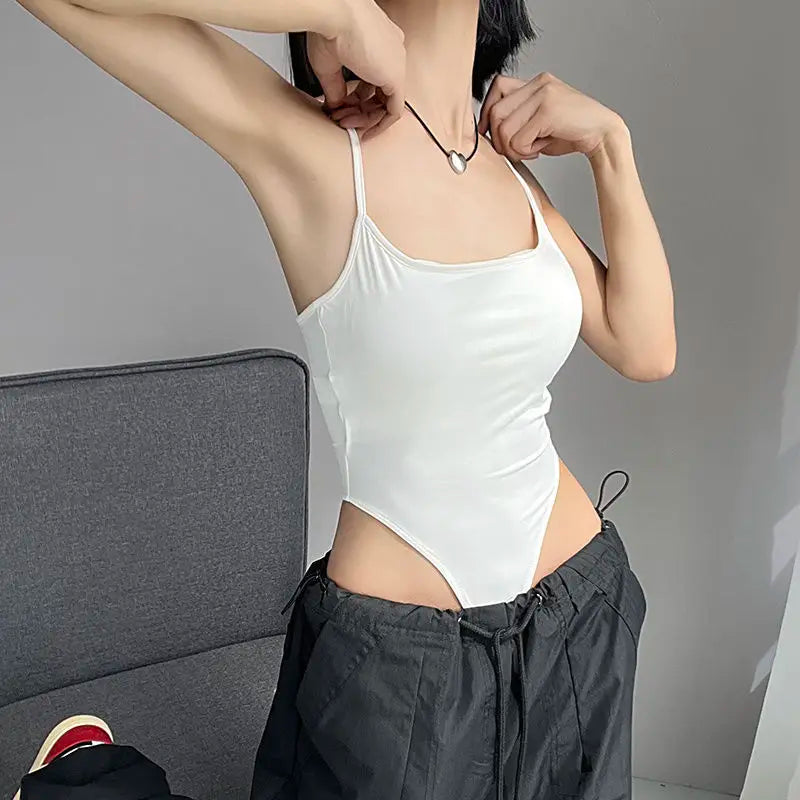 Solid Backless Camis Women Summer with Chest Pad Hollow Out Crotchless Top Sexy American Style Hotsweet Streetwear Slim Thin